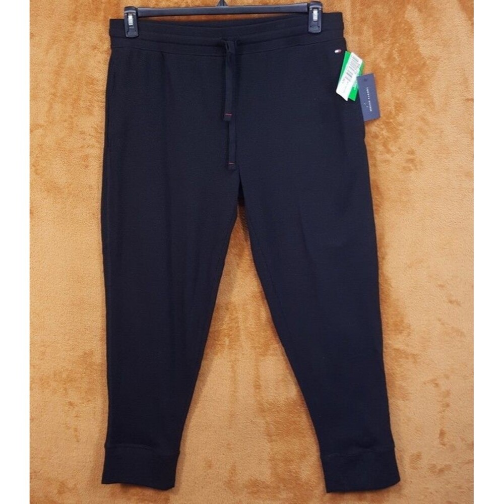 TOMMY HILFIGER Pajama Pants Mens XL Black Waffle Knit Jogger Comfort Lounge